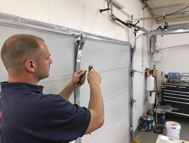 Before and after garage door dent repair by Windsor Garage Door Repair in Windsor